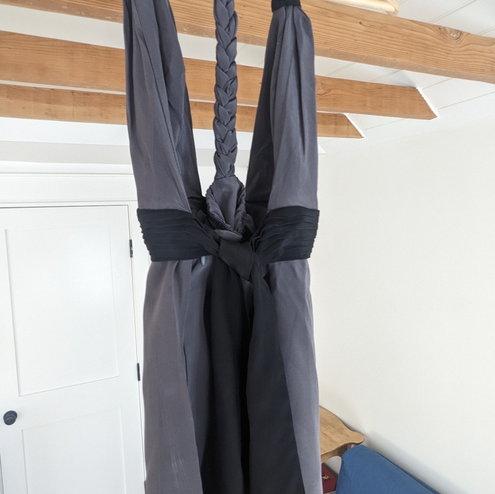 Black Halo silk t-strap halter, grey black